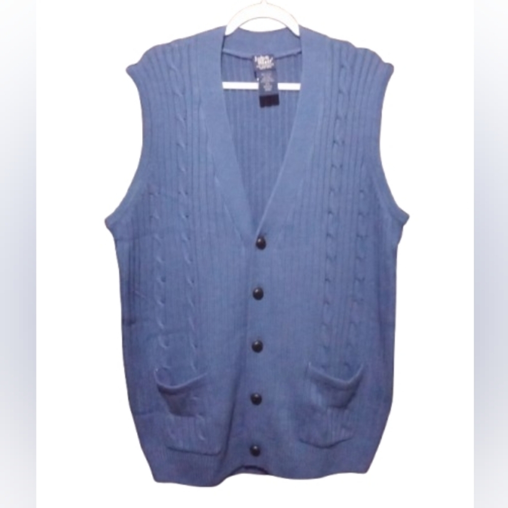 John Blair Men's Cable Knit Cardigan Vest